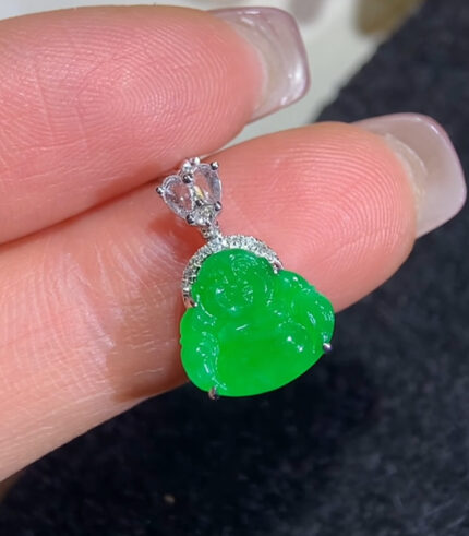 18k Gold Jade Green Buddha Pendant (Earth and Metal)