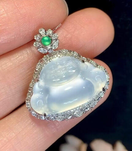 18k Icy Jade Laughing Buddha Pendant (Earth and Metal)