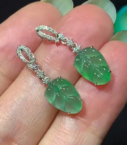 18k Gold Leaf Grade A Jade Earrings (Element Wood & Earth)
