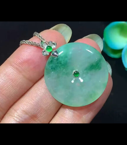 18k Jade Ping An Button Pendant (Wood and Water)