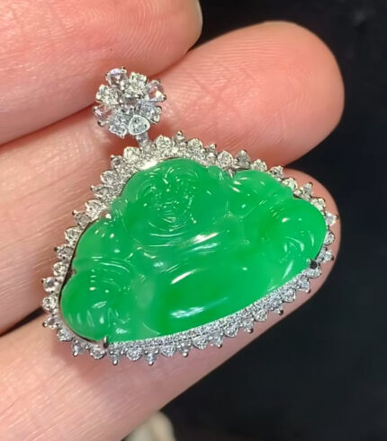 Glass Jade Vivid Green Buddha Pendant