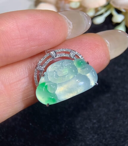 Diamond Icy Jade Wealth God Pendant (Earth and Metal)