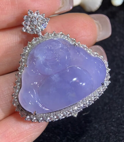 18K Platinum Jadeite Violet Buddha Pendant (Fire and Metal)